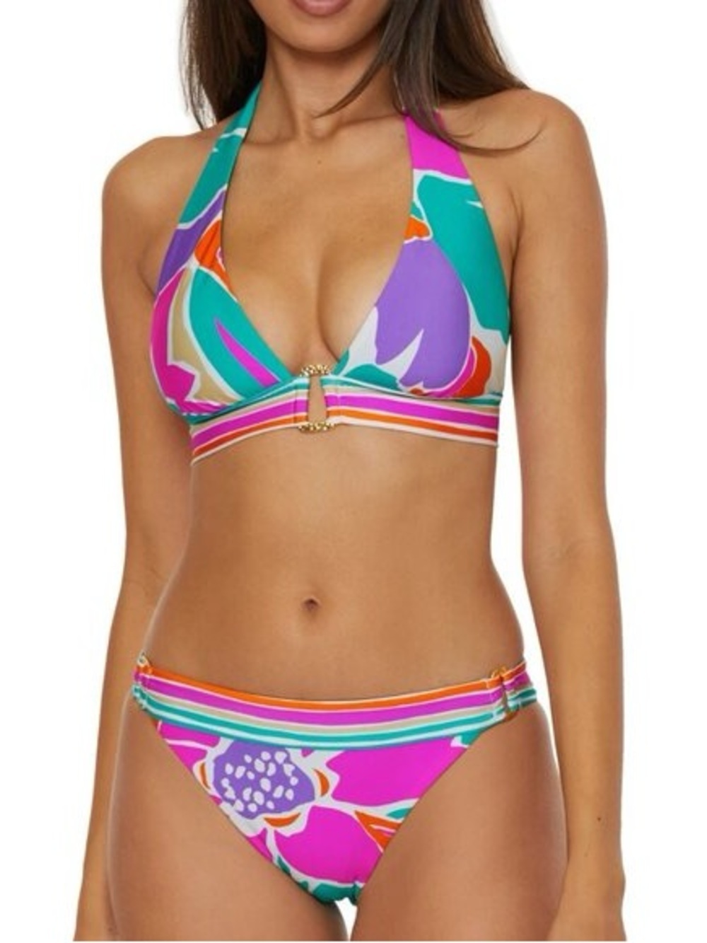 Trina Turk Amalfi Halter Floral Print Bikini in Pink & Teal Size 10
